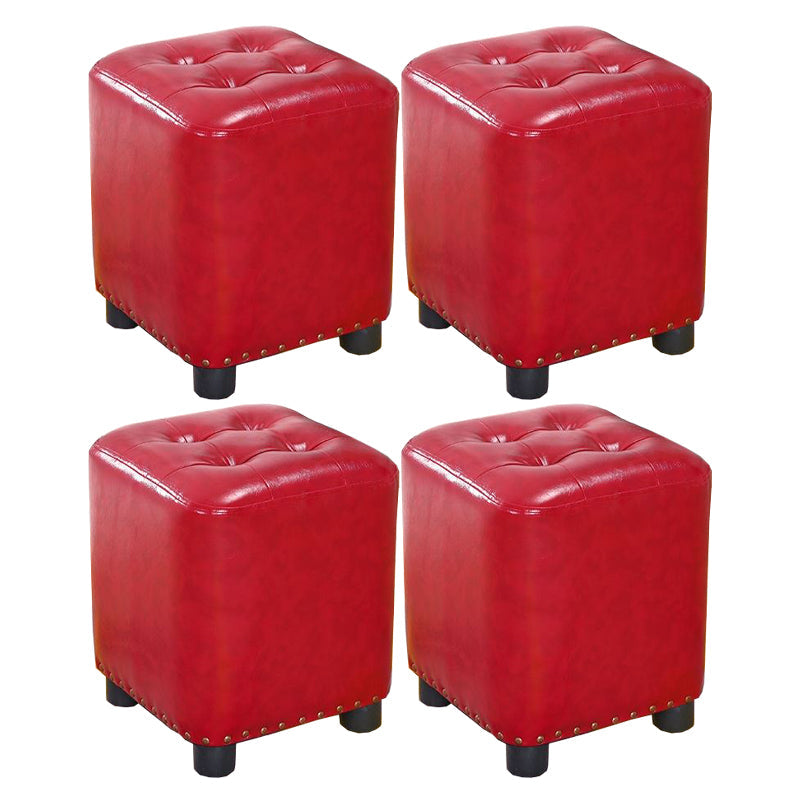 Trendy Leather Ottoman Plain Square Leather Foot Indoor Stool Ottoman 13"L x 13"W x 15"H Burgundy 4 Piece Set Clearhalo 'furn' 'furn_ottomans_poufs' 'Furniture' 'Living Room Furniture' 'Ottomans & Poufs' 'ottomans_poufs' 5851894