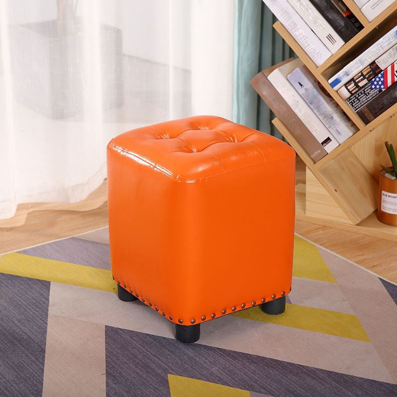 Trendy Leather Ottoman Plain Square Leather Foot Indoor Stool Ottoman 13"L x 13"W x 15"H Orange 1 Piece Clearhalo 'furn' 'furn_ottomans_poufs' 'Furniture' 'Living Room Furniture' 'Ottomans & Poufs' 'ottomans_poufs' 5851895