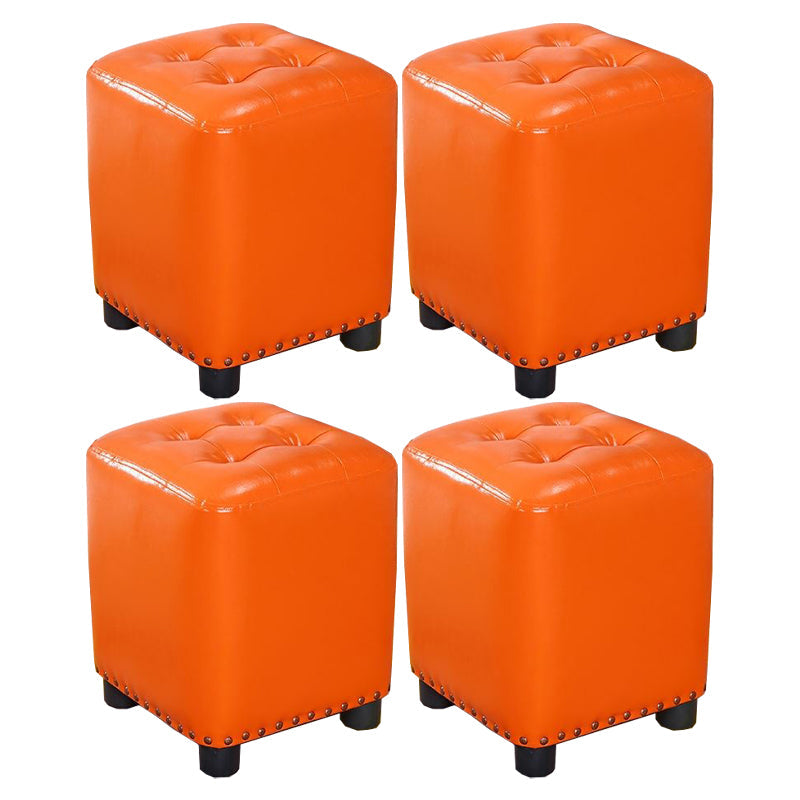 Trendy Leather Ottoman Plain Square Leather Foot Indoor Stool Ottoman 13"L x 13"W x 15"H Orange 4 Piece Set Clearhalo 'furn' 'furn_ottomans_poufs' 'Furniture' 'Living Room Furniture' 'Ottomans & Poufs' 'ottomans_poufs' 5851897