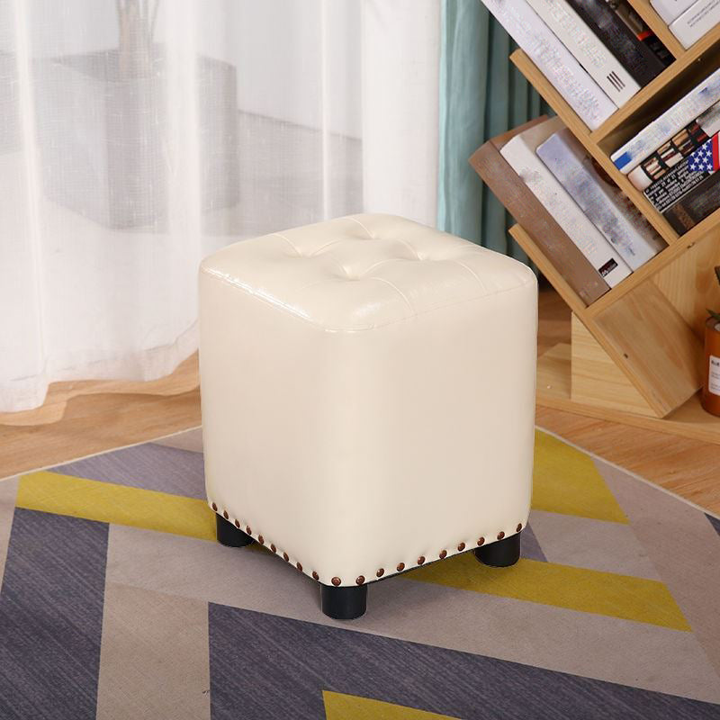 Trendy Leather Ottoman Plain Square Leather Foot Indoor Stool Ottoman 13"L x 13"W x 15"H Off-White 1 Piece Clearhalo 'furn' 'furn_ottomans_poufs' 'Furniture' 'Living Room Furniture' 'Ottomans & Poufs' 'ottomans_poufs' 5851898