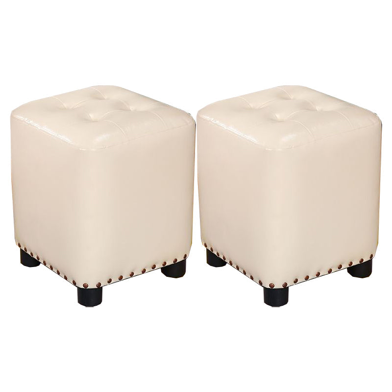 Trendy Leather Ottoman Plain Square Leather Foot Indoor Stool Ottoman 13"L x 13"W x 15"H Off-White 2 Piece Set Clearhalo 'furn' 'furn_ottomans_poufs' 'Furniture' 'Living Room Furniture' 'Ottomans & Poufs' 'ottomans_poufs' 5851899