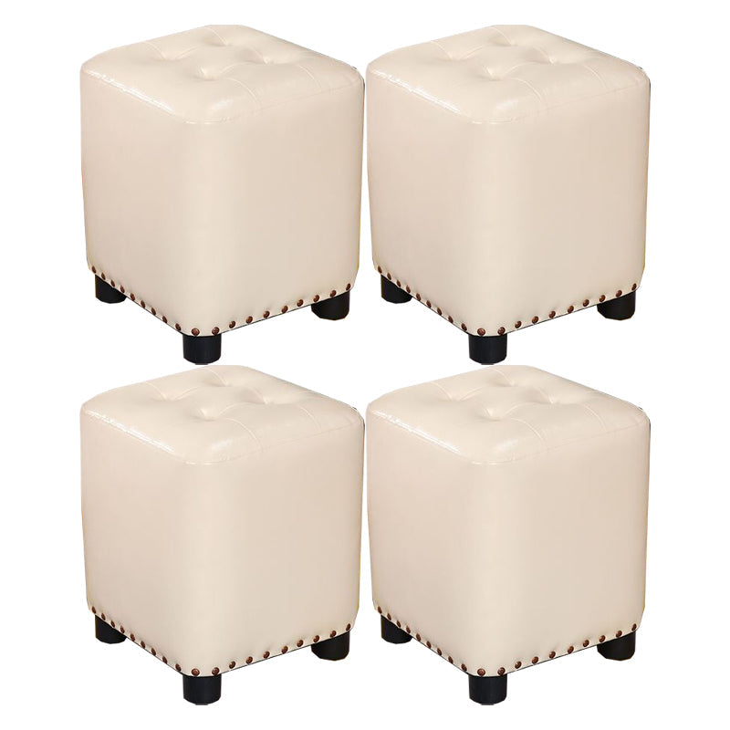 Trendy Leather Ottoman Plain Square Leather Foot Indoor Stool Ottoman 13"L x 13"W x 15"H Off-White 4 Piece Set Clearhalo 'furn' 'furn_ottomans_poufs' 'Furniture' 'Living Room Furniture' 'Ottomans & Poufs' 'ottomans_poufs' 5851900