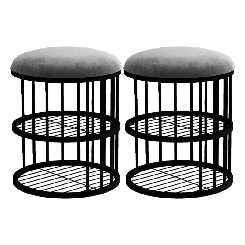 Glam Cylinder Shape Pouf Chair Plain Velvet with Bottom Rack Storage Pouf Gray Black 2 Piece Set Clearhalo 'furn' 'furn_ottomans_poufs' 'Furniture' 'Living Room Furniture' 'Ottomans & Poufs' 'ottomans_poufs' 5851970