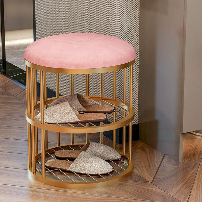 Glam Cylinder Shape Pouf Chair Plain Velvet with Bottom Rack Storage Pouf Clearhalo 'furn' 'furn_ottomans_poufs' 'Furniture' 'Living Room Furniture' 'Ottomans & Poufs' 'ottomans_poufs' 5851984