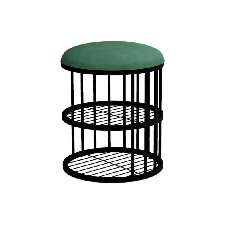 Glam Cylinder Shape Pouf Chair Plain Velvet with Bottom Rack Storage Pouf Green-Black 1 Piece Clearhalo 'furn' 'furn_ottomans_poufs' 'Furniture' 'Living Room Furniture' 'Ottomans & Poufs' 'ottomans_poufs' 5851986
