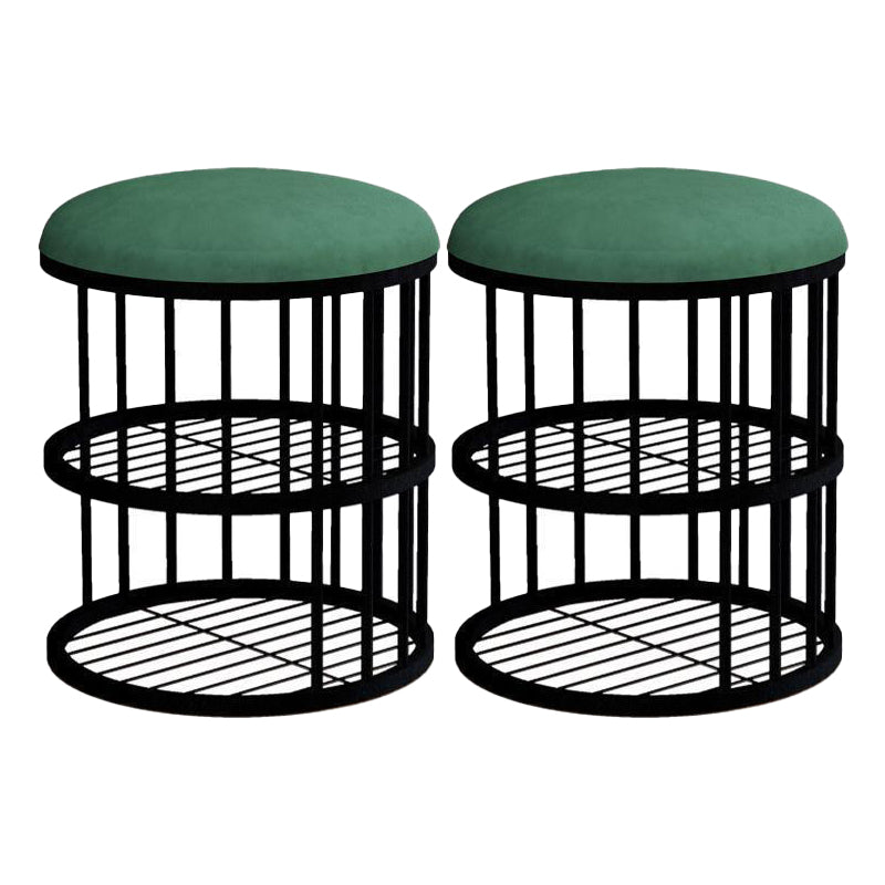Glam Cylinder Shape Pouf Chair Plain Velvet with Bottom Rack Storage Pouf Green-Black 2 Piece Set Clearhalo 'furn' 'furn_ottomans_poufs' 'Furniture' 'Living Room Furniture' 'Ottomans & Poufs' 'ottomans_poufs' 5851987
