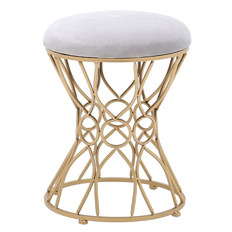 Glam Velvet Ottoman Plain Round Metal Frame Foot Stool Ottoman Light Gray 1 Piece Clearhalo 'furn' 'furn_ottomans_poufs' 'Furniture' 'Living Room Furniture' 'Ottomans & Poufs' 'ottomans_poufs' 5852000