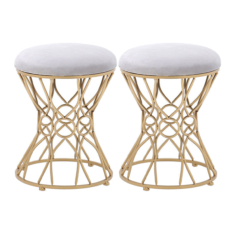 Glam Velvet Ottoman Plain Round Metal Frame Foot Stool Ottoman Light Gray 2 Piece Set Clearhalo 'furn' 'furn_ottomans_poufs' 'Furniture' 'Living Room Furniture' 'Ottomans & Poufs' 'ottomans_poufs' 5852002