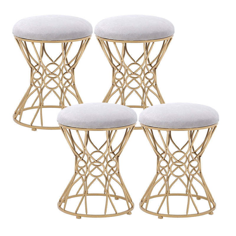 Glam Velvet Ottoman Plain Round Metal Frame Foot Stool Ottoman Light Gray 4 Piece Set Clearhalo 'furn' 'furn_ottomans_poufs' 'Furniture' 'Living Room Furniture' 'Ottomans & Poufs' 'ottomans_poufs' 5852004