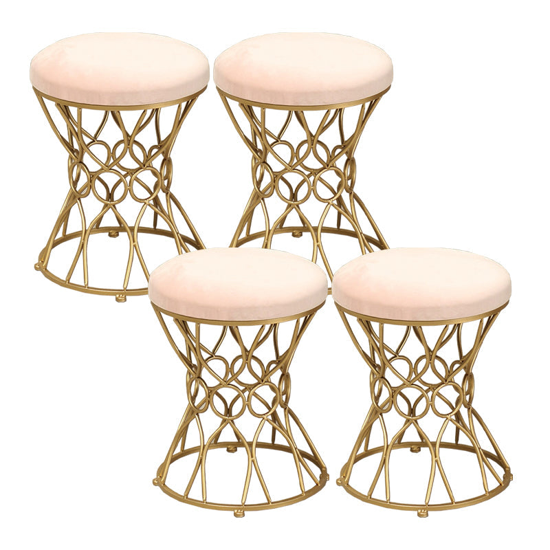 Glam Velvet Ottoman Plain Round Metal Frame Foot Stool Ottoman Pink 4 Piece Set Clearhalo 'furn' 'furn_ottomans_poufs' 'Furniture' 'Living Room Furniture' 'Ottomans & Poufs' 'ottomans_poufs' 5852010