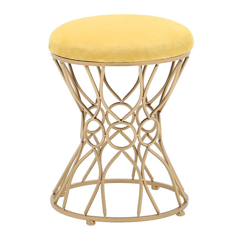 Glam Velvet Ottoman Plain Round Metal Frame Foot Stool Ottoman Yellow 1 Piece Clearhalo 'furn' 'furn_ottomans_poufs' 'Furniture' 'Living Room Furniture' 'Ottomans & Poufs' 'ottomans_poufs' 5852011