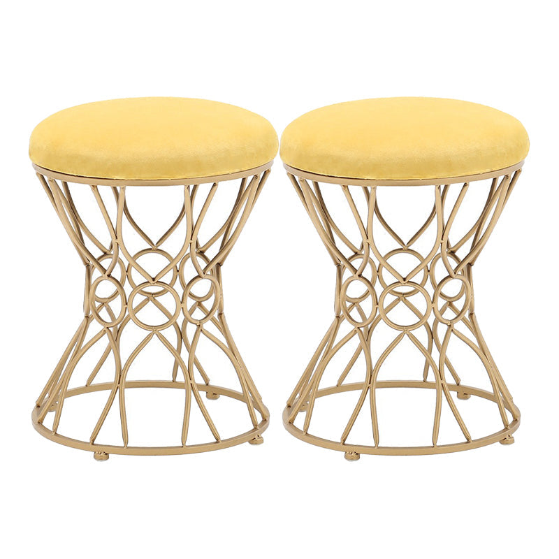 Glam Velvet Ottoman Plain Round Metal Frame Foot Stool Ottoman Yellow 2 Piece Set Clearhalo 'furn' 'furn_ottomans_poufs' 'Furniture' 'Living Room Furniture' 'Ottomans & Poufs' 'ottomans_poufs' 5852014