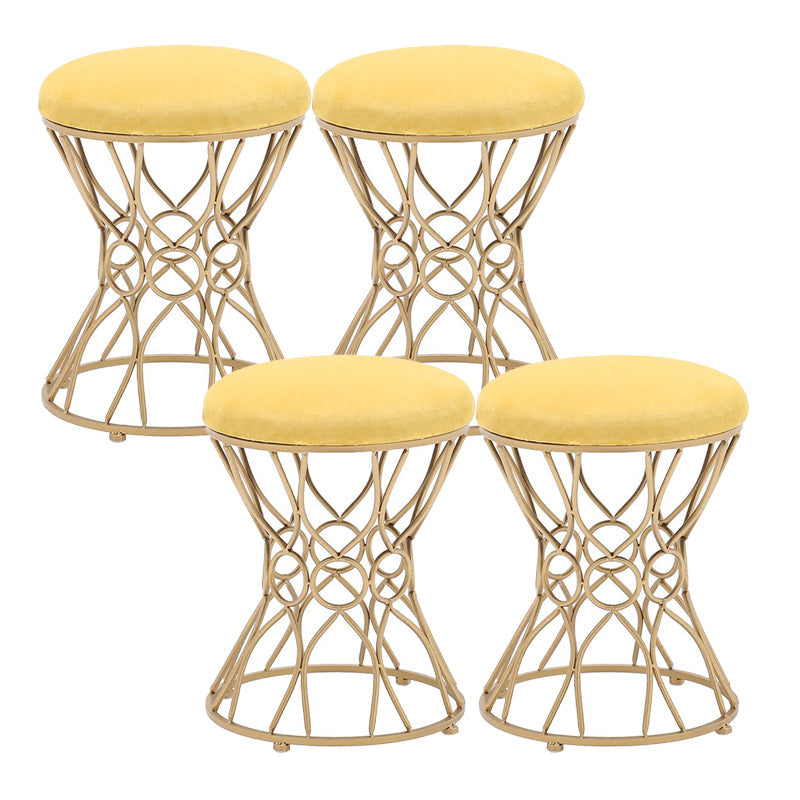 Glam Velvet Ottoman Plain Round Metal Frame Foot Stool Ottoman Yellow 4 Piece Set Clearhalo 'furn' 'furn_ottomans_poufs' 'Furniture' 'Living Room Furniture' 'Ottomans & Poufs' 'ottomans_poufs' 5852016