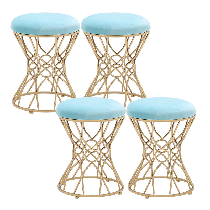Glam Velvet Ottoman Plain Round Metal Frame Foot Stool Ottoman Sky Blue 4 Piece Set Clearhalo 'furn' 'furn_ottomans_poufs' 'Furniture' 'Living Room Furniture' 'Ottomans & Poufs' 'ottomans_poufs' 5852022