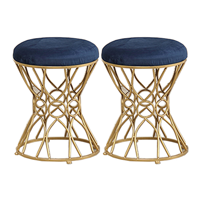 Glam Velvet Ottoman Plain Round Metal Frame Foot Stool Ottoman Dark Blue 2 Piece Set Clearhalo 'furn' 'furn_ottomans_poufs' 'Furniture' 'Living Room Furniture' 'Ottomans & Poufs' 'ottomans_poufs' 5852030