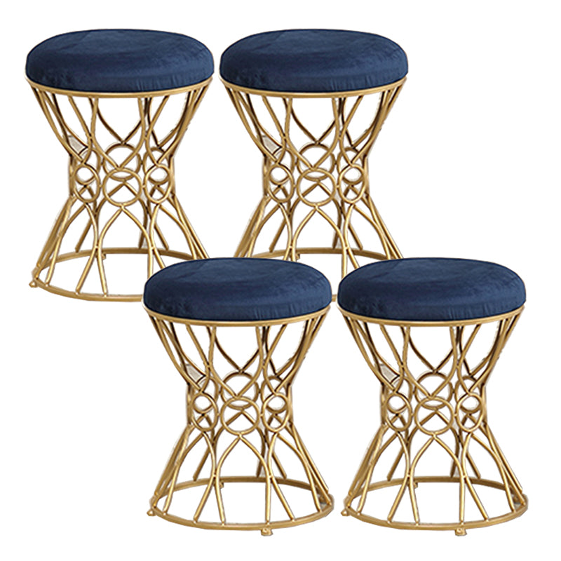 Glam Velvet Ottoman Plain Round Metal Frame Foot Stool Ottoman Dark Blue 4 Piece Set Clearhalo 'furn' 'furn_ottomans_poufs' 'Furniture' 'Living Room Furniture' 'Ottomans & Poufs' 'ottomans_poufs' 5852031