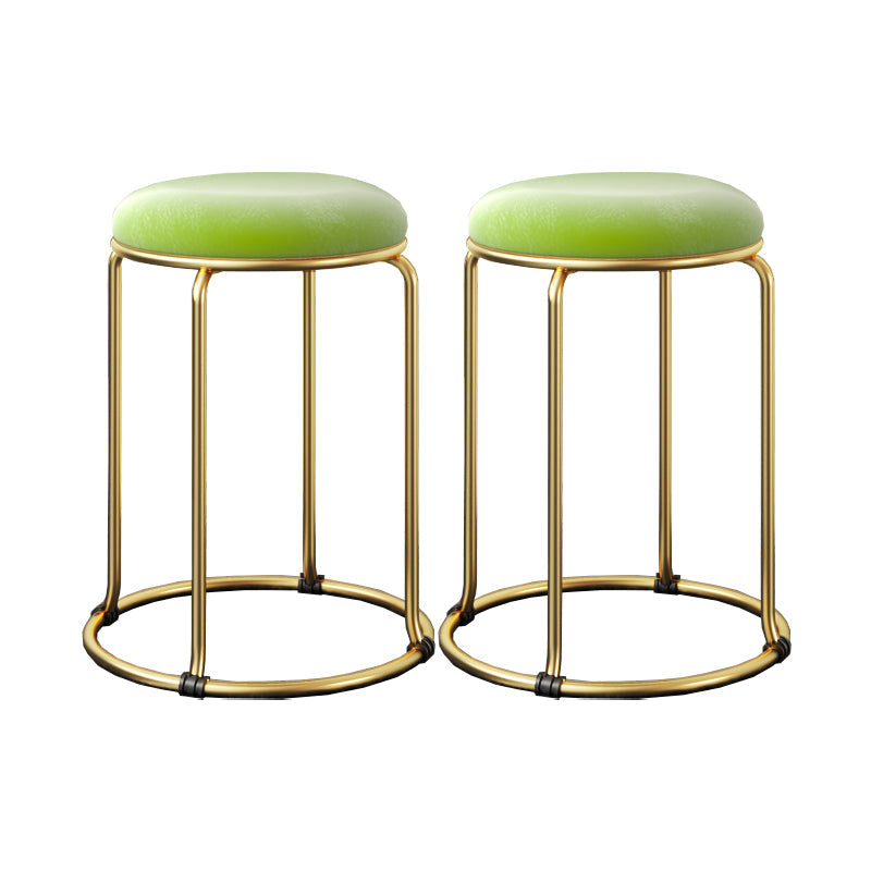 Glam Standard Ottoman Fade Resistant Velvet Mental Leg Solid Color Round Ottoman Green 2 Piece Set Clearhalo 'furn' 'furn_ottomans_poufs' 'Furniture' 'Living Room Furniture' 'Ottomans & Poufs' 'ottomans_poufs' 5852054