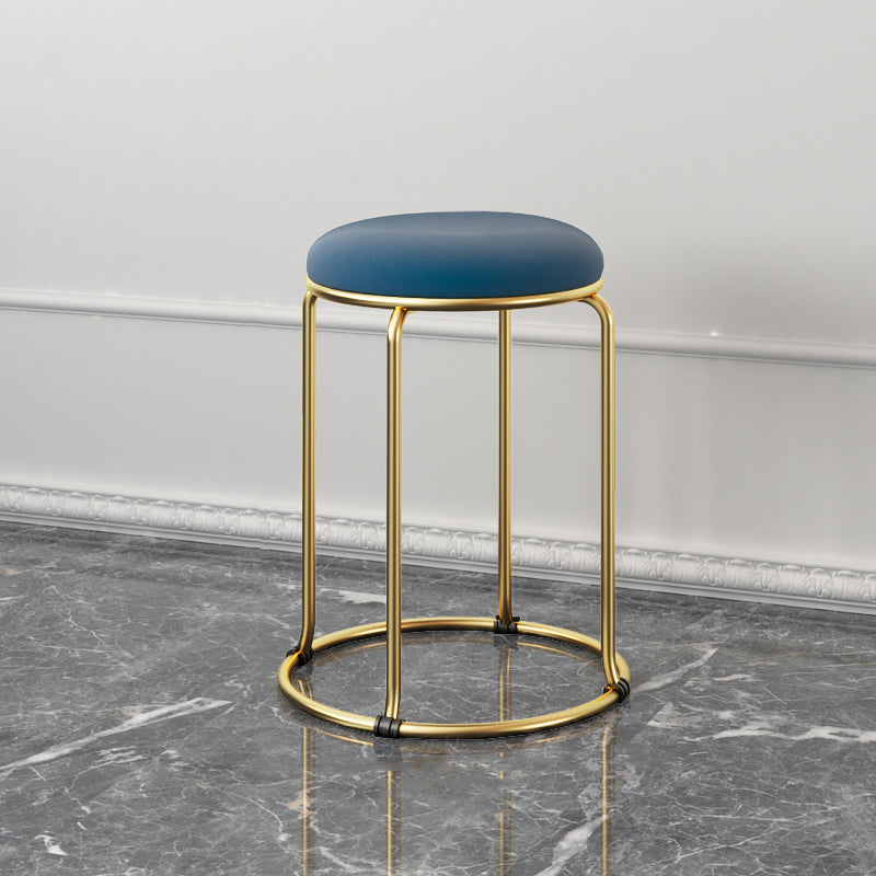 Glam Standard Ottoman Fade Resistant Velvet Mental Leg Solid Color Round Ottoman Royal Blue 1 Piece Clearhalo 'furn' 'furn_ottomans_poufs' 'Furniture' 'Living Room Furniture' 'Ottomans & Poufs' 'ottomans_poufs' 5852058