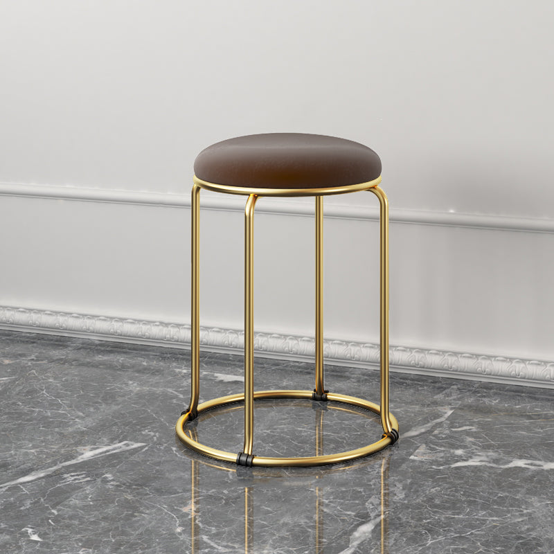 Glam Standard Ottoman Fade Resistant Velvet Mental Leg Solid Color Round Ottoman Brown 1 Piece Clearhalo 'furn' 'furn_ottomans_poufs' 'Furniture' 'Living Room Furniture' 'Ottomans & Poufs' 'ottomans_poufs' 5852063