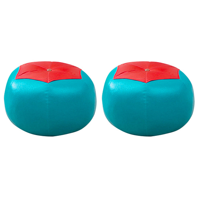 Geometric Print Ottoman Pouf Scratch Resistant Specialty Faux Leather Ottoman Blue-Green 2 Piece Set Clearhalo 'furn' 'furn_ottomans_poufs' 'Furniture' 'Living Room Furniture' 'Ottomans & Poufs' 'ottomans_poufs' 5852092