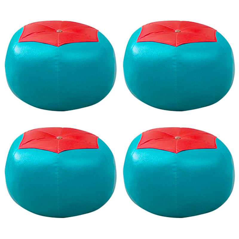 Geometric Print Ottoman Pouf Scratch Resistant Specialty Faux Leather Ottoman Blue-Green 4 Piece Set Clearhalo 'furn' 'furn_ottomans_poufs' 'Furniture' 'Living Room Furniture' 'Ottomans & Poufs' 'ottomans_poufs' 5852093