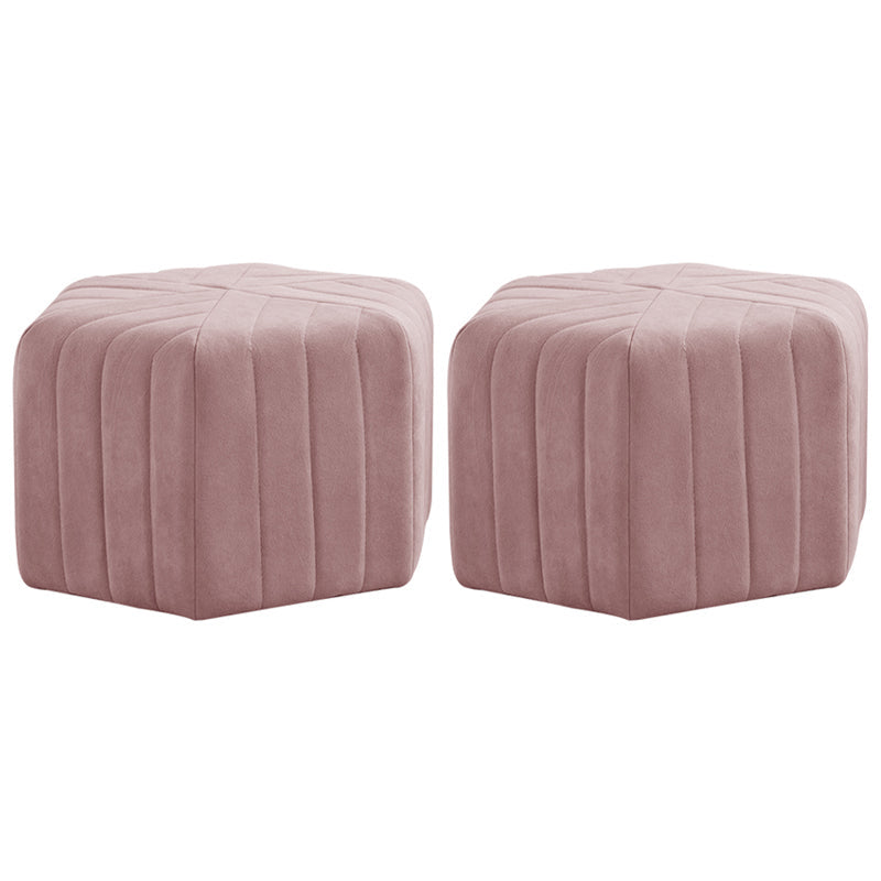 Contemporary Footstool Ottoman Suede Upholstered Solid Color Pentagon Ottoman 18.5"L x 18.5"W x 12"H Pinkish Red 2 Piece Set Clearhalo 'furn' 'furn_ottomans_poufs' 'Furniture' 'Living Room Furniture' 'Ottomans & Poufs' 'ottomans_poufs' 5852201