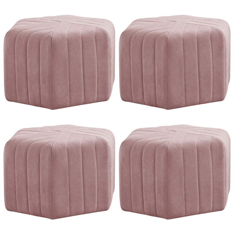 Contemporary Footstool Ottoman Suede Upholstered Solid Color Pentagon Ottoman 18.5"L x 18.5"W x 12"H Pinkish Red 4 Piece Set Clearhalo 'furn' 'furn_ottomans_poufs' 'Furniture' 'Living Room Furniture' 'Ottomans & Poufs' 'ottomans_poufs' 5852202