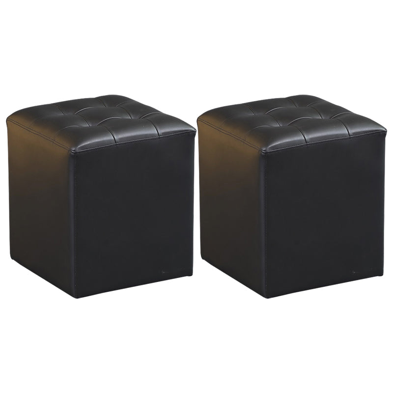 Genuine Leathe Ottoman Square Modern Water Resistant Tufted Cube Ottoman Black 2 Piece Set Clearhalo 'furn' 'furn_ottomans_poufs' 'Furniture' 'Living Room Furniture' 'Ottomans & Poufs' 'ottomans_poufs' 5852231