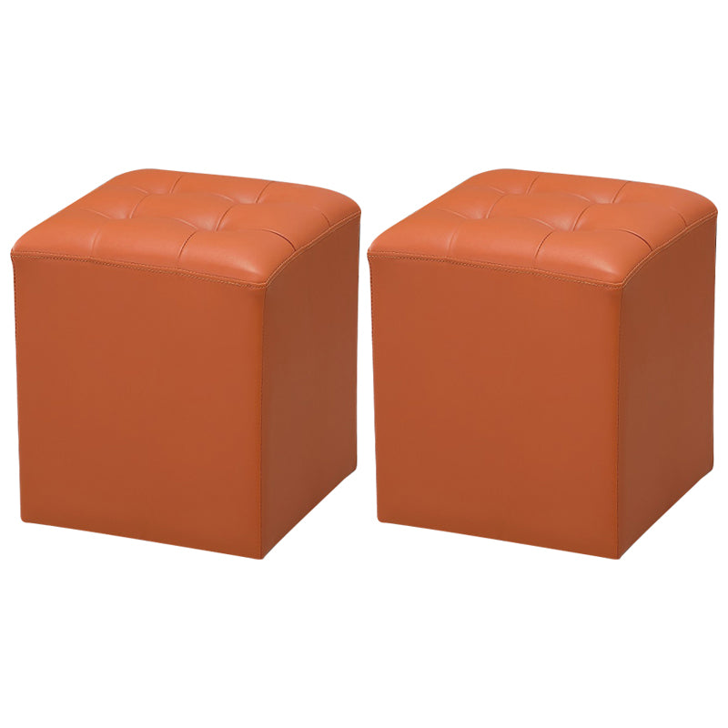 Genuine Leathe Ottoman Square Modern Water Resistant Tufted Cube Ottoman Orange 2 Piece Set Clearhalo 'furn' 'furn_ottomans_poufs' 'Furniture' 'Living Room Furniture' 'Ottomans & Poufs' 'ottomans_poufs' 5852248