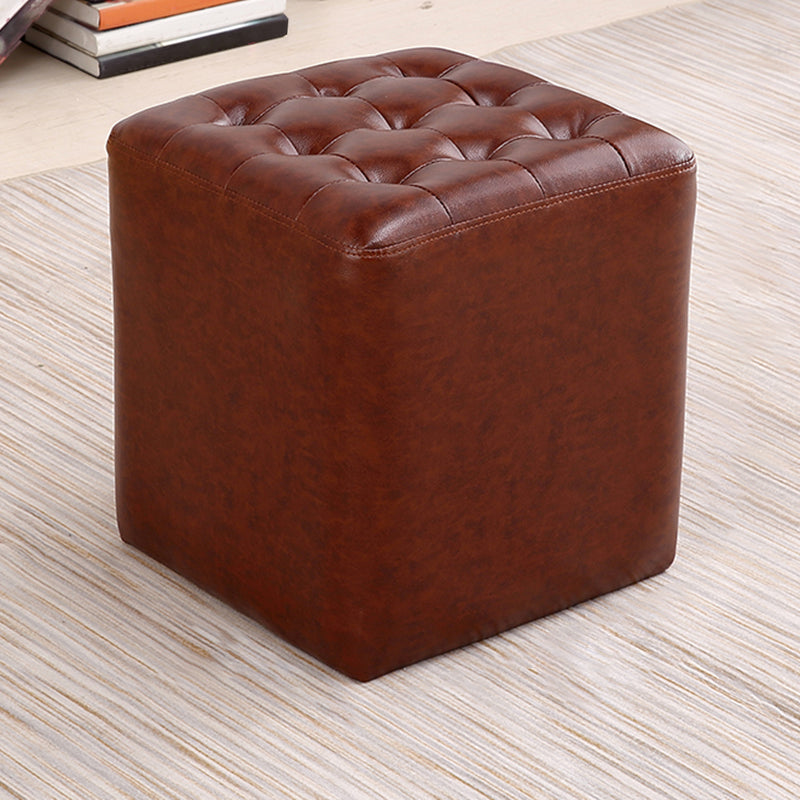 Mid-Century Modern Plain Boucle Square Pouf PU Leather Tufted Ottoman Footrest Amber 1 Piece Clearhalo 'furn' 'furn_ottomans_poufs' 'Furniture' 'Living Room Furniture' 'Ottomans & Poufs' 'ottomans_poufs' 5852273