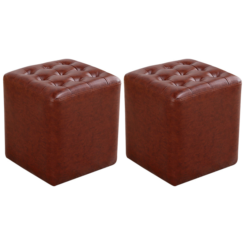 Mid-Century Modern Plain Boucle Square Pouf PU Leather Tufted Ottoman Footrest Amber 2 Piece Set Clearhalo 'furn' 'furn_ottomans_poufs' 'Furniture' 'Living Room Furniture' 'Ottomans & Poufs' 'ottomans_poufs' 5852274