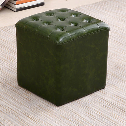 Mid-Century Modern Plain Boucle Square Pouf PU Leather Tufted Ottoman Footrest Blackish Green 1 Piece Clearhalo 'furn' 'furn_ottomans_poufs' 'Furniture' 'Living Room Furniture' 'Ottomans & Poufs' 'ottomans_poufs' 5852276