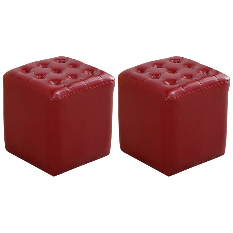 Mid-Century Modern Plain Boucle Square Pouf PU Leather Tufted Ottoman Footrest Red 2 Piece Set Clearhalo 'furn' 'furn_ottomans_poufs' 'Furniture' 'Living Room Furniture' 'Ottomans & Poufs' 'ottomans_poufs' 5852277