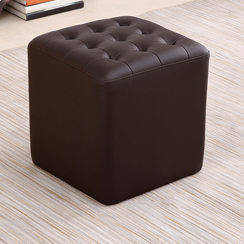 Mid-Century Modern Plain Boucle Square Pouf PU Leather Tufted Ottoman Footrest Chocolate 1 Piece Clearhalo 'furn' 'furn_ottomans_poufs' 'Furniture' 'Living Room Furniture' 'Ottomans & Poufs' 'ottomans_poufs' 5852278