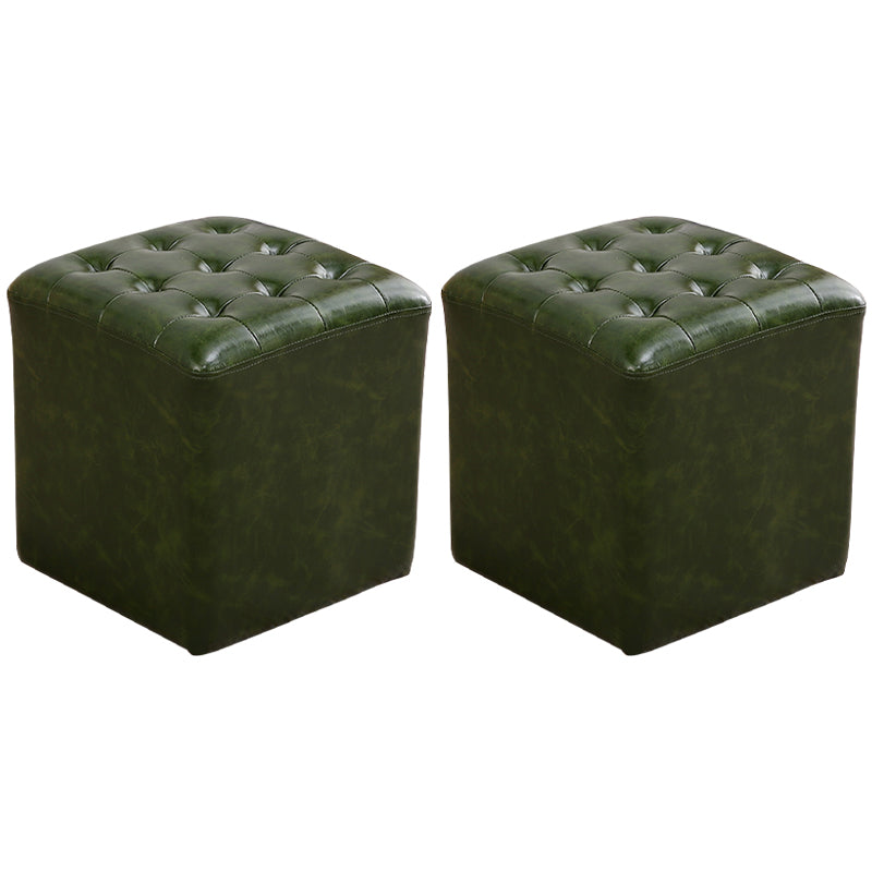 Mid-Century Modern Plain Boucle Square Pouf PU Leather Tufted Ottoman Footrest Blackish Green 2 Piece Set Clearhalo 'furn' 'furn_ottomans_poufs' 'Furniture' 'Living Room Furniture' 'Ottomans & Poufs' 'ottomans_poufs' 5852282
