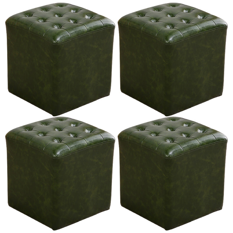Mid-Century Modern Plain Boucle Square Pouf PU Leather Tufted Ottoman Footrest Blackish Green 4 Piece Set Clearhalo 'furn' 'furn_ottomans_poufs' 'Furniture' 'Living Room Furniture' 'Ottomans & Poufs' 'ottomans_poufs' 5852284