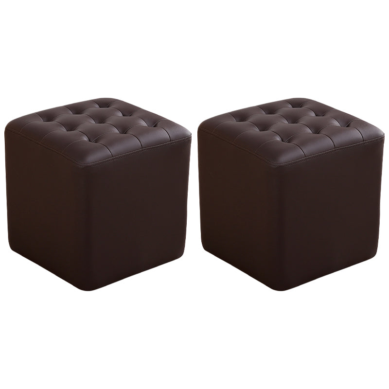 Mid-Century Modern Plain Boucle Square Pouf PU Leather Tufted Ottoman Footrest Chocolate 2 Piece Set Clearhalo 'furn' 'furn_ottomans_poufs' 'Furniture' 'Living Room Furniture' 'Ottomans & Poufs' 'ottomans_poufs' 5852286