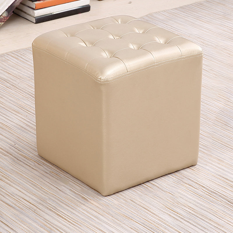 Mid-Century Modern Plain Boucle Square Pouf PU Leather Tufted Ottoman Footrest Champagne 1 Piece Clearhalo 'furn' 'furn_ottomans_poufs' 'Furniture' 'Living Room Furniture' 'Ottomans & Poufs' 'ottomans_poufs' 5852292