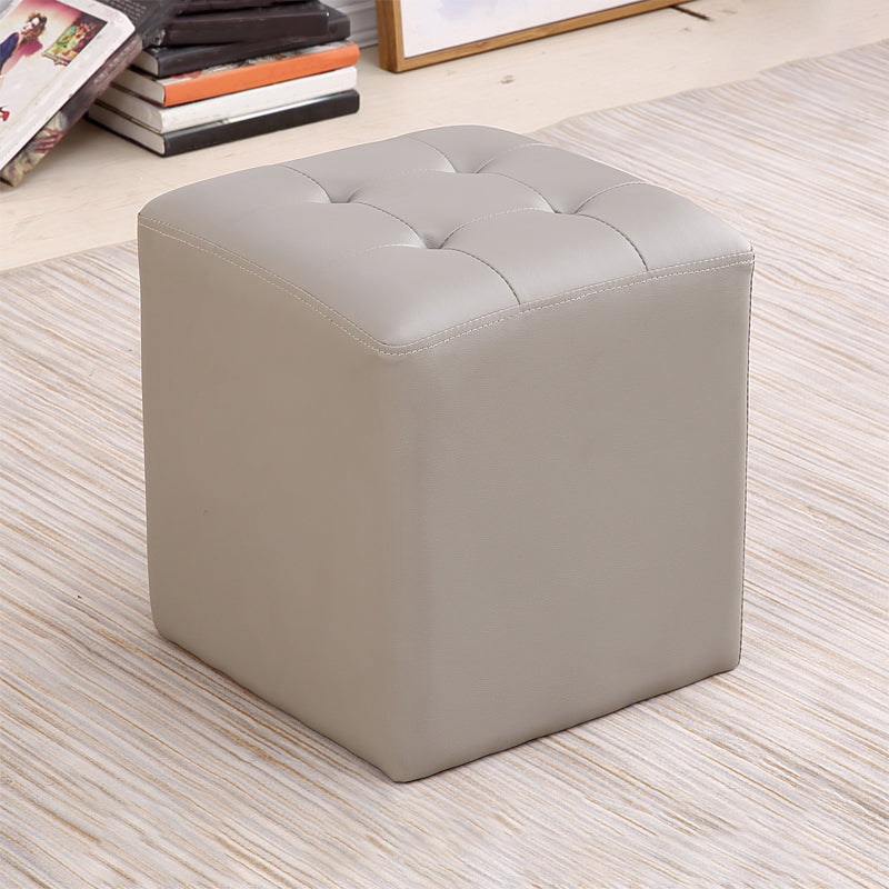 Mid-Century Modern Plain Boucle Square Pouf PU Leather Tufted Ottoman Footrest Light Gray 1 Piece Clearhalo 'furn' 'furn_ottomans_poufs' 'Furniture' 'Living Room Furniture' 'Ottomans & Poufs' 'ottomans_poufs' 5852295