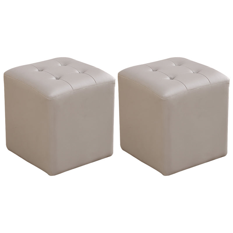 Mid-Century Modern Plain Boucle Square Pouf PU Leather Tufted Ottoman Footrest Light Gray 2 Piece Set Clearhalo 'furn' 'furn_ottomans_poufs' 'Furniture' 'Living Room Furniture' 'Ottomans & Poufs' 'ottomans_poufs' 5852296