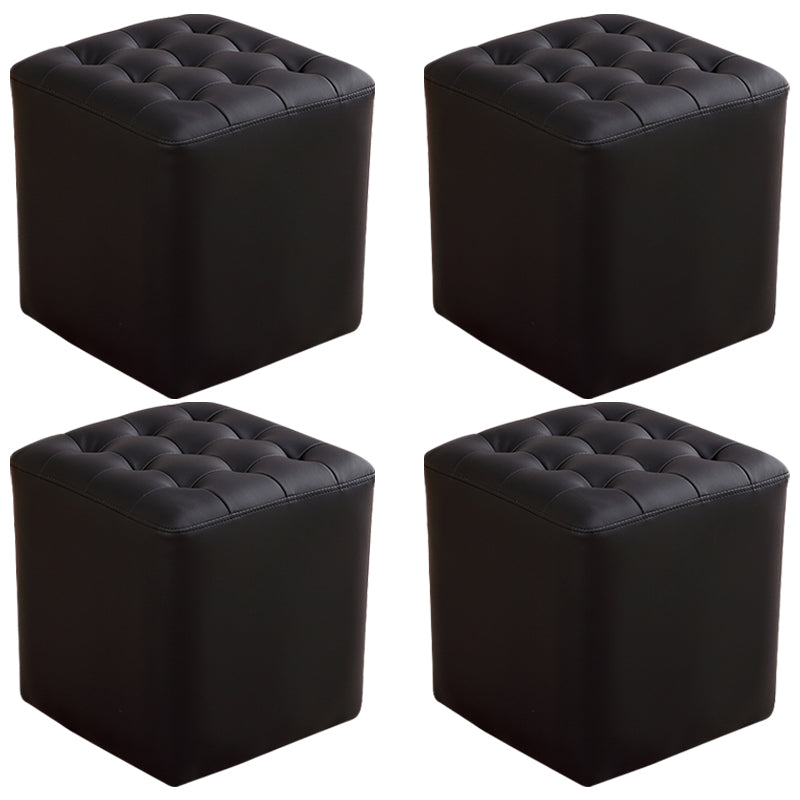 Mid-Century Modern Plain Boucle Square Pouf PU Leather Tufted Ottoman Footrest Black 4 Piece Set Clearhalo 'furn' 'furn_ottomans_poufs' 'Furniture' 'Living Room Furniture' 'Ottomans & Poufs' 'ottomans_poufs' 5852300