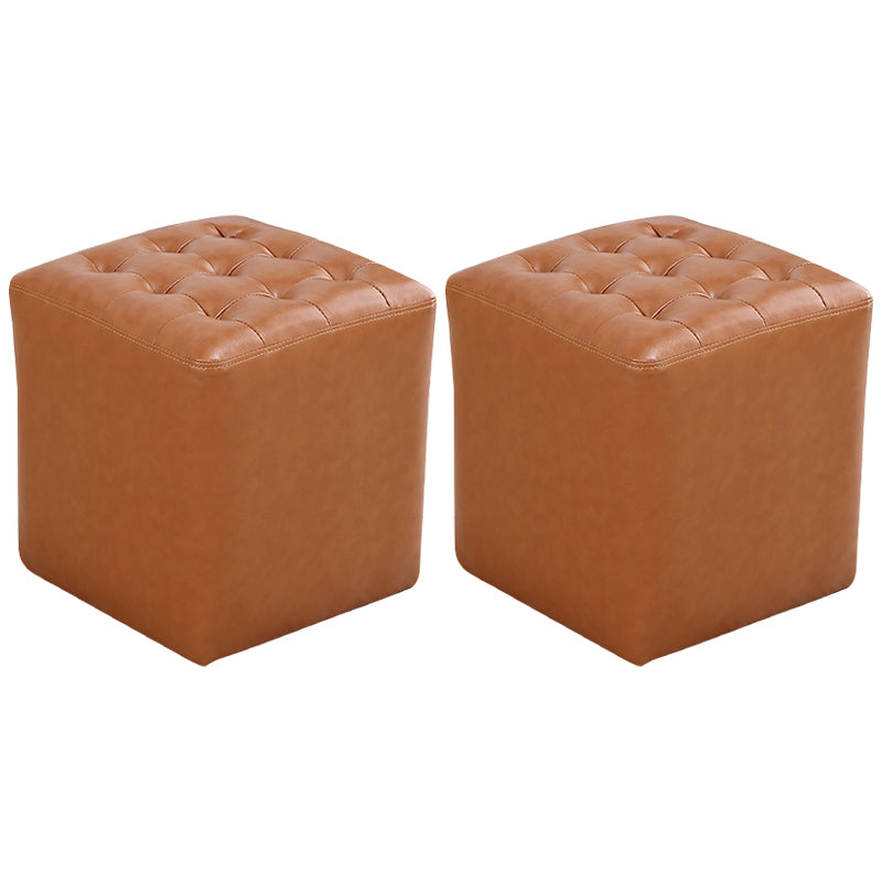 Mid-Century Modern Plain Boucle Square Pouf PU Leather Tufted Ottoman Footrest Khaki 2 Piece Set Clearhalo 'furn' 'furn_ottomans_poufs' 'Furniture' 'Living Room Furniture' 'Ottomans & Poufs' 'ottomans_poufs' 5852302