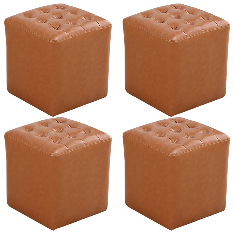 Mid-Century Modern Plain Boucle Square Pouf PU Leather Tufted Ottoman Footrest Khaki 4 Piece Set Clearhalo 'furn' 'furn_ottomans_poufs' 'Furniture' 'Living Room Furniture' 'Ottomans & Poufs' 'ottomans_poufs' 5852303