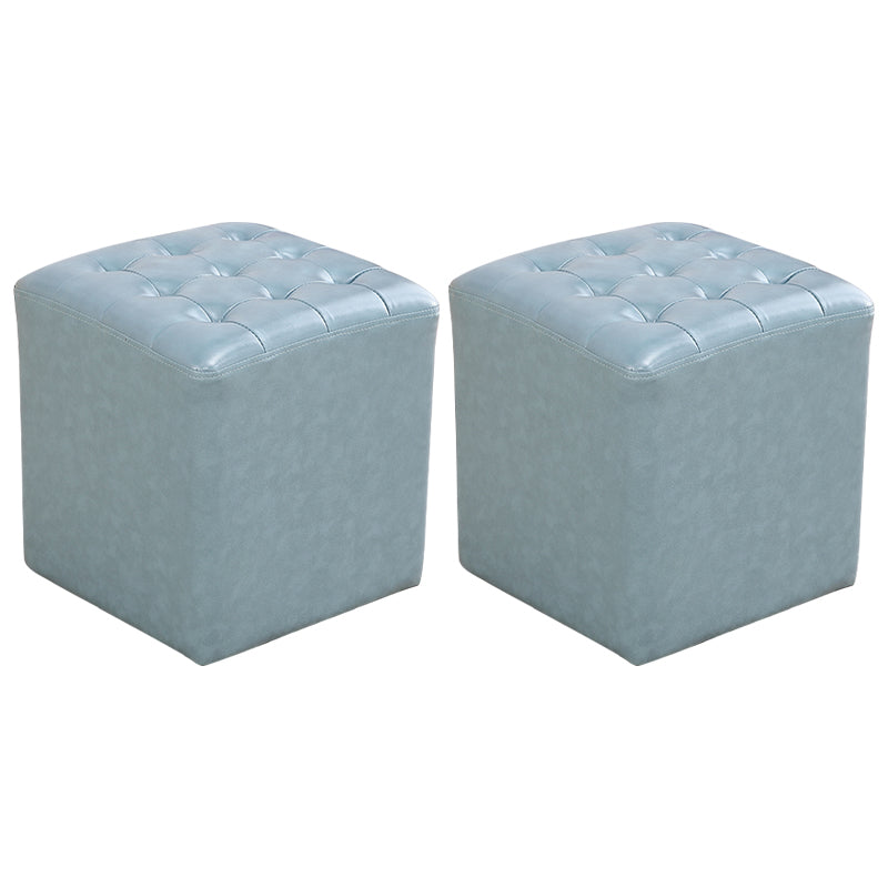 Mid-Century Modern Plain Boucle Square Pouf PU Leather Tufted Ottoman Footrest Water Blue 2 Piece Set Clearhalo 'furn' 'furn_ottomans_poufs' 'Furniture' 'Living Room Furniture' 'Ottomans & Poufs' 'ottomans_poufs' 5852305