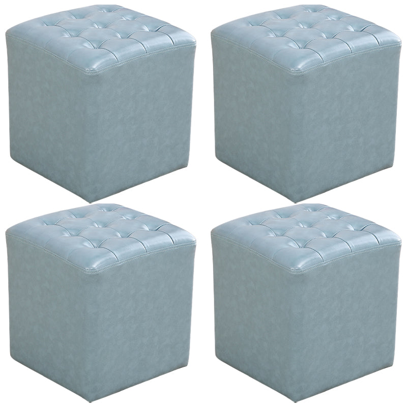 Mid-Century Modern Plain Boucle Square Pouf PU Leather Tufted Ottoman Footrest Water Blue 4 Piece Set Clearhalo 'furn' 'furn_ottomans_poufs' 'Furniture' 'Living Room Furniture' 'Ottomans & Poufs' 'ottomans_poufs' 5852306