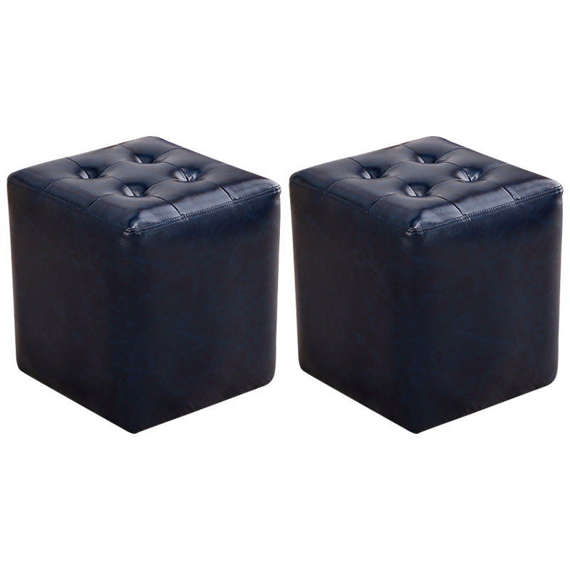 Mid-Century Modern Plain Boucle Square Pouf PU Leather Tufted Ottoman Footrest Navy Blue 2 Piece Set Clearhalo 'furn' 'furn_ottomans_poufs' 'Furniture' 'Living Room Furniture' 'Ottomans & Poufs' 'ottomans_poufs' 5852308