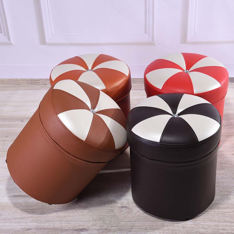 Minimalist Round Ottoman Contrast Panel Faux Leather Indoor Round Chair Ottoman Clearhalo 'furn' 'furn_ottomans_poufs' 'Furniture' 'Living Room Furniture' 'Ottomans & Poufs' 'ottomans_poufs' 5852369
