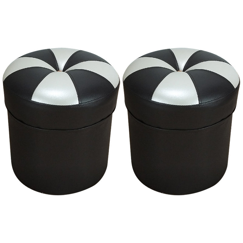 Minimalist Round Ottoman Contrast Panel Faux Leather Indoor Round Chair Ottoman Black 2 Piece Set Clearhalo 'furn' 'furn_ottomans_poufs' 'Furniture' 'Living Room Furniture' 'Ottomans & Poufs' 'ottomans_poufs' 5852377