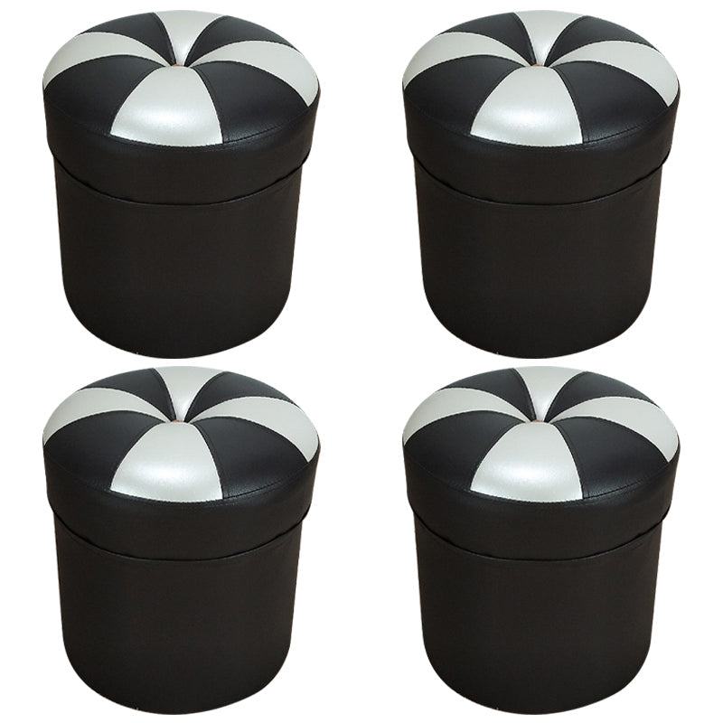 Minimalist Round Ottoman Contrast Panel Faux Leather Indoor Round Chair Ottoman Black 4 Piece Set Clearhalo 'furn' 'furn_ottomans_poufs' 'Furniture' 'Living Room Furniture' 'Ottomans & Poufs' 'ottomans_poufs' 5852380