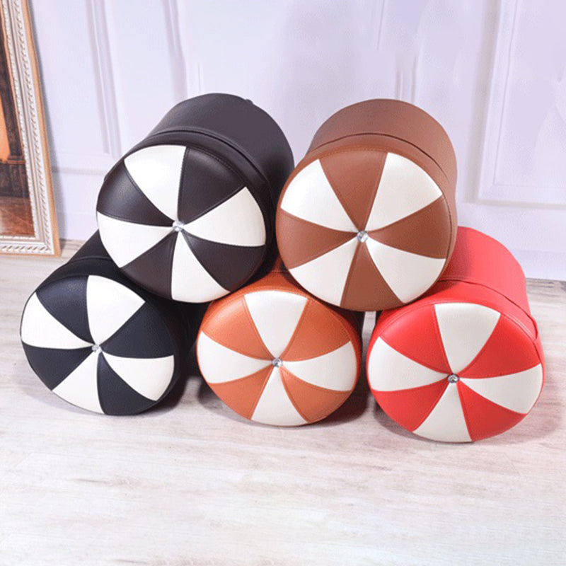 Minimalist Round Ottoman Contrast Panel Faux Leather Indoor Round Chair Ottoman Clearhalo 'furn' 'furn_ottomans_poufs' 'Furniture' 'Living Room Furniture' 'Ottomans & Poufs' 'ottomans_poufs' 5852383
